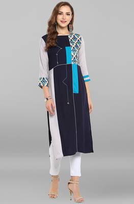 Janasya Blue printed rayon kurti 1