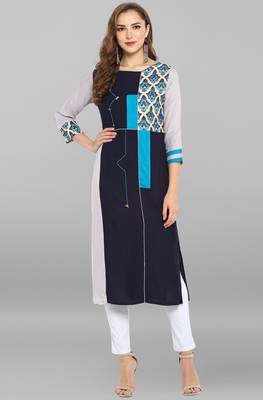 Janasya Blue printed rayon kurti 2