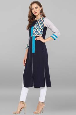 Janasya Blue printed rayon kurti 3