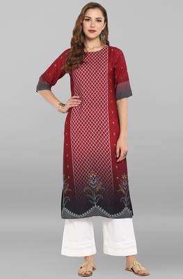 Janasya Maroon printed crepe kurti 2