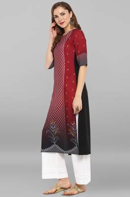 Janasya Maroon printed crepe kurti 3