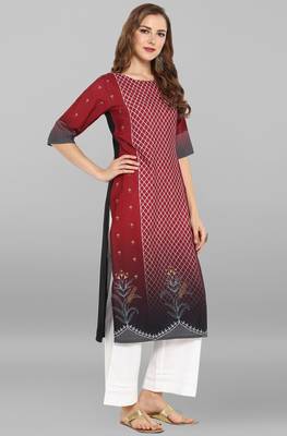 Janasya Maroon printed crepe kurti 4