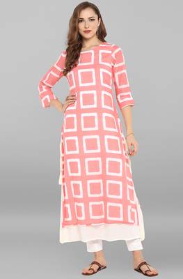 Janasya Pink printed cotton kurti 1