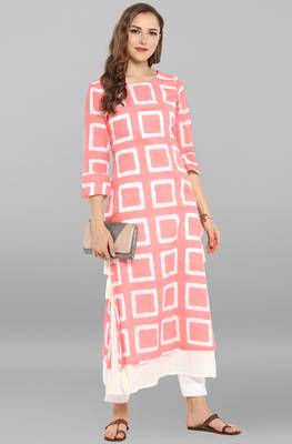 Janasya Pink printed cotton kurti 2