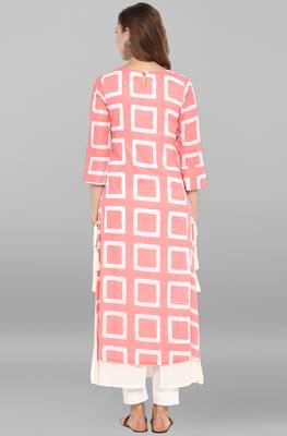 Janasya Pink printed cotton kurti 5