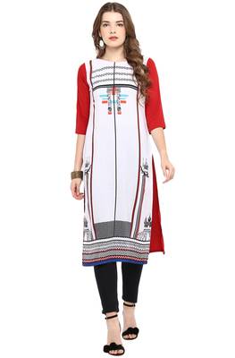 Janasya White printed crepe kurti 1