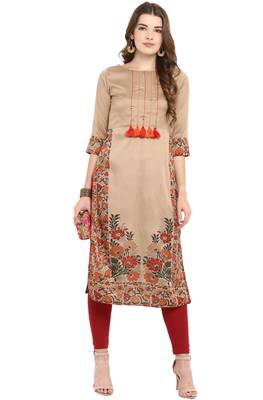 Beige printed silk kurti 3