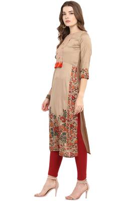 Beige printed silk kurti 4