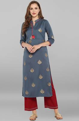Janasya Grey printed silk kurti 1