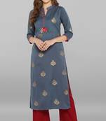 Janasya Grey printed silk kurti
