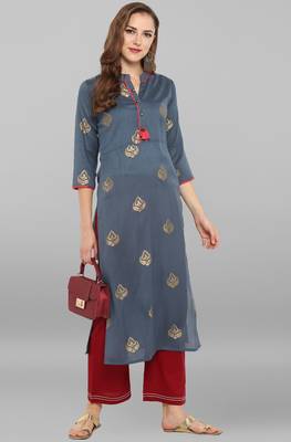 Janasya Grey printed silk kurti 2