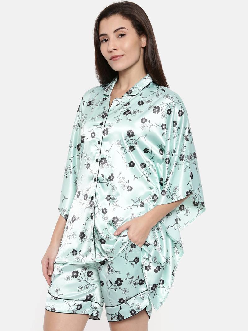 Powder Blue Floral Short Set