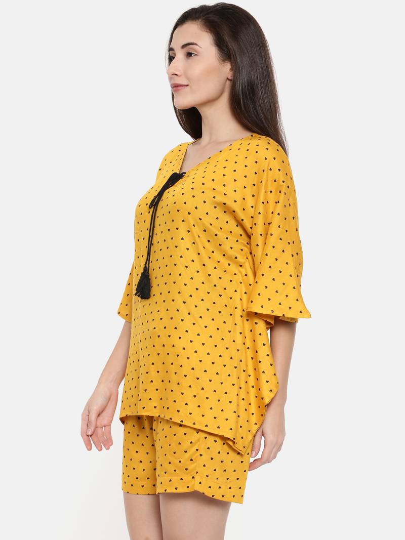 Little Hearts-Mustard short set