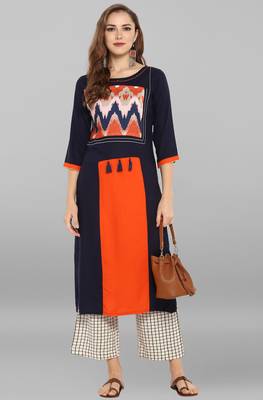 Janasya Blue printed rayon kurti 1
