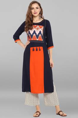 Janasya Blue printed rayon kurti 2