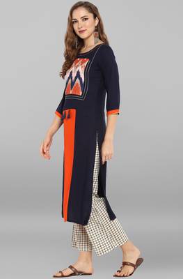 Janasya Blue printed rayon kurti 3