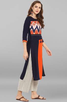 Janasya Blue printed rayon kurti 4