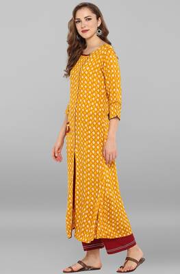 Janasya Mustard printed rayon kurti 3