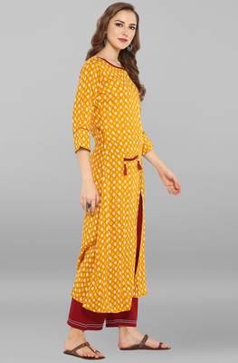 Janasya Mustard printed rayon kurti 4