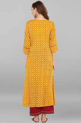 Janasya Mustard printed rayon kurti 5