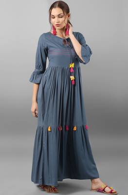 Janasya Grey printed rayon kurti 1