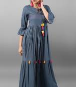 Janasya Grey printed rayon kurti