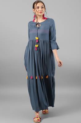 Janasya Grey printed rayon kurti 2