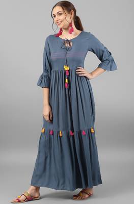 Janasya Grey printed rayon kurti 3
