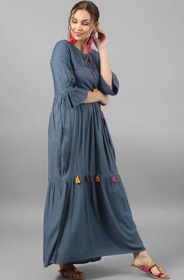 Janasya Grey printed rayon kurti 4