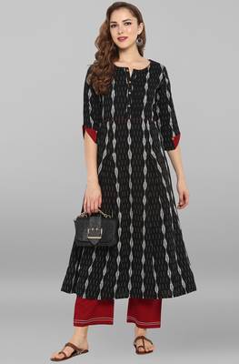 Janasya Black printed cotton kurti 1