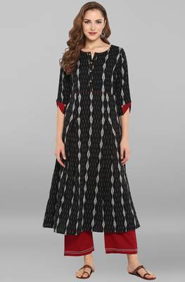 Janasya Black printed cotton kurti 2