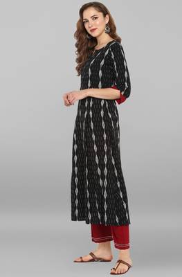Janasya Black printed cotton kurti 3