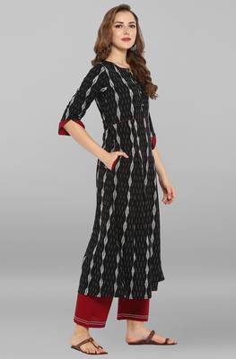 Janasya Black printed cotton kurti 4