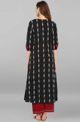 Janasya Black printed cotton kurti 5
