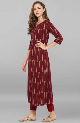 Maroon printed cotton kurti 3