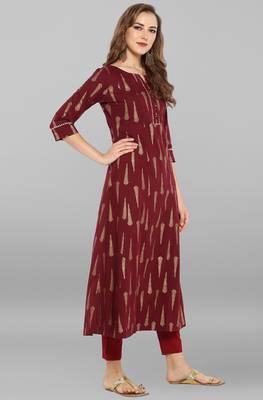 Maroon printed cotton kurti 4