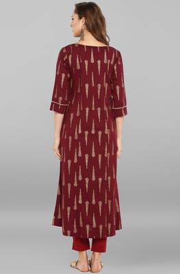 Maroon printed cotton kurti 5