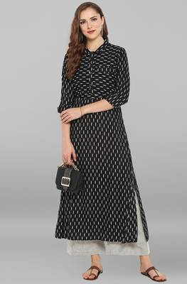 Janasya Black printed rayon kurti 1