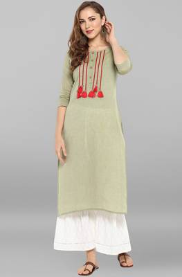 Janasya Light-green plain cotton kurti 1