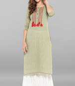 Janasya Light-green plain cotton kurti