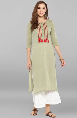 Janasya Light-green plain cotton kurti 2