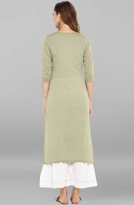 Janasya Light-green plain cotton kurti 5