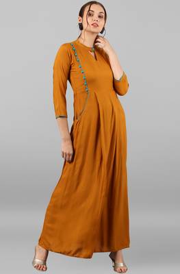 Janasya Mustard plain rayon kurti 1