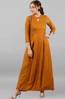 Janasya Mustard plain rayon kurti 2