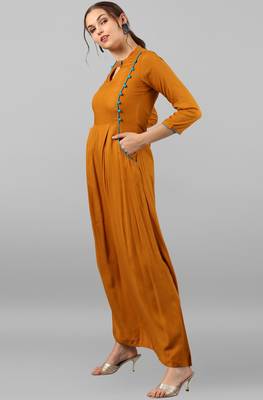 Janasya Mustard plain rayon kurti 3