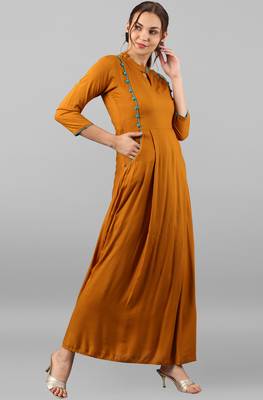 Janasya Mustard plain rayon kurti 4