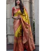 Mustard woven banarasi saree with blouse