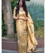 Cream woven banarasi saree with blouse