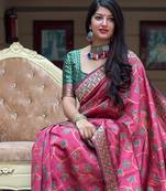 Pink  woven banarasi saree with blouse