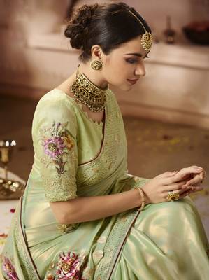 Parrot Green Embroidered Georgette Saree With Blouse 2